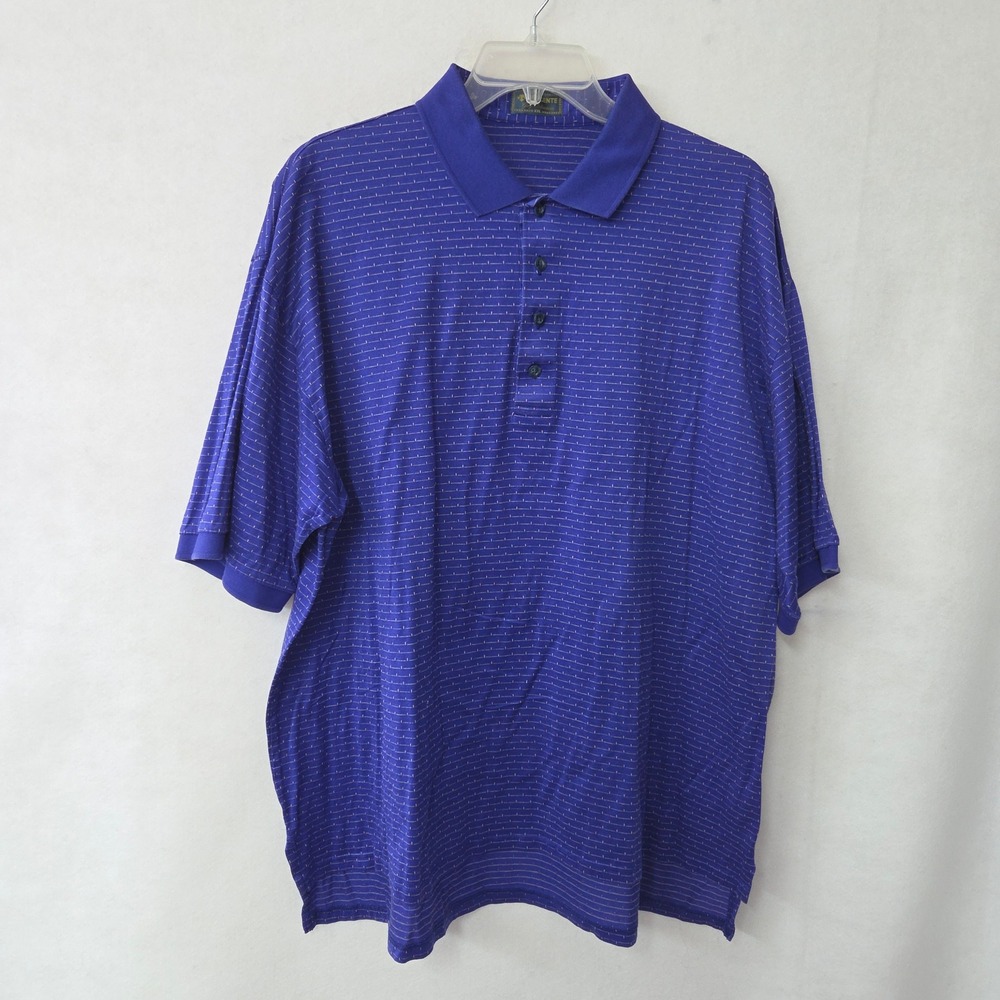 Descente‎ Golf Collection Polo Shirt Mens XXL Blue Striped Short Sleeve Cotton